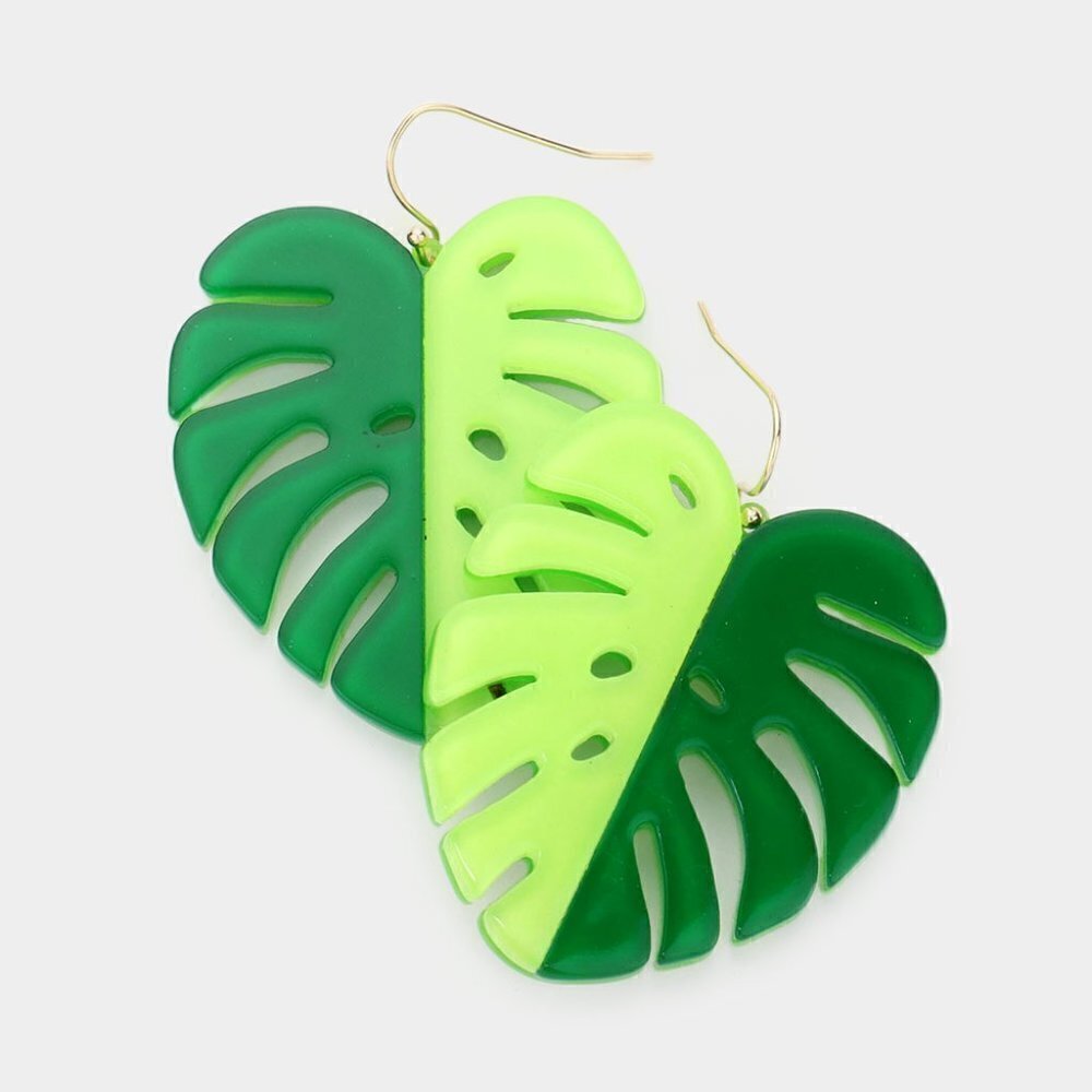 NWT Green Resin Tropical Leaf Earrings